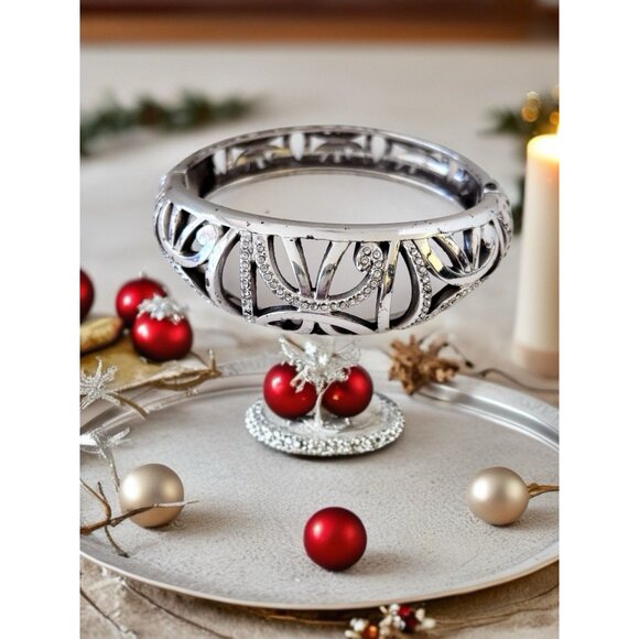 BRIGHTON Silver & Swarovski Hinged Cuff Bangle Bracelet Magnet Clasp - Picture 1 of 4